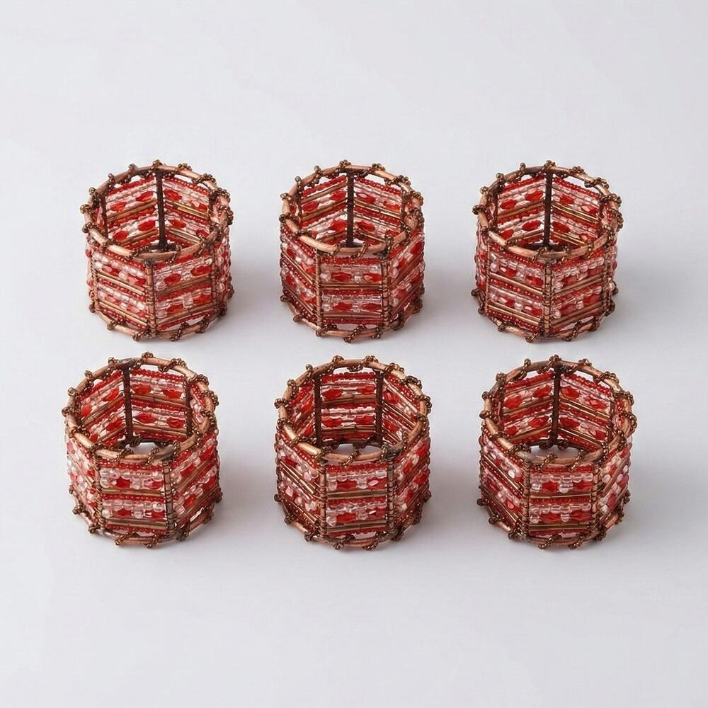 Set of 6 Beaded Holiday Napkin Rings